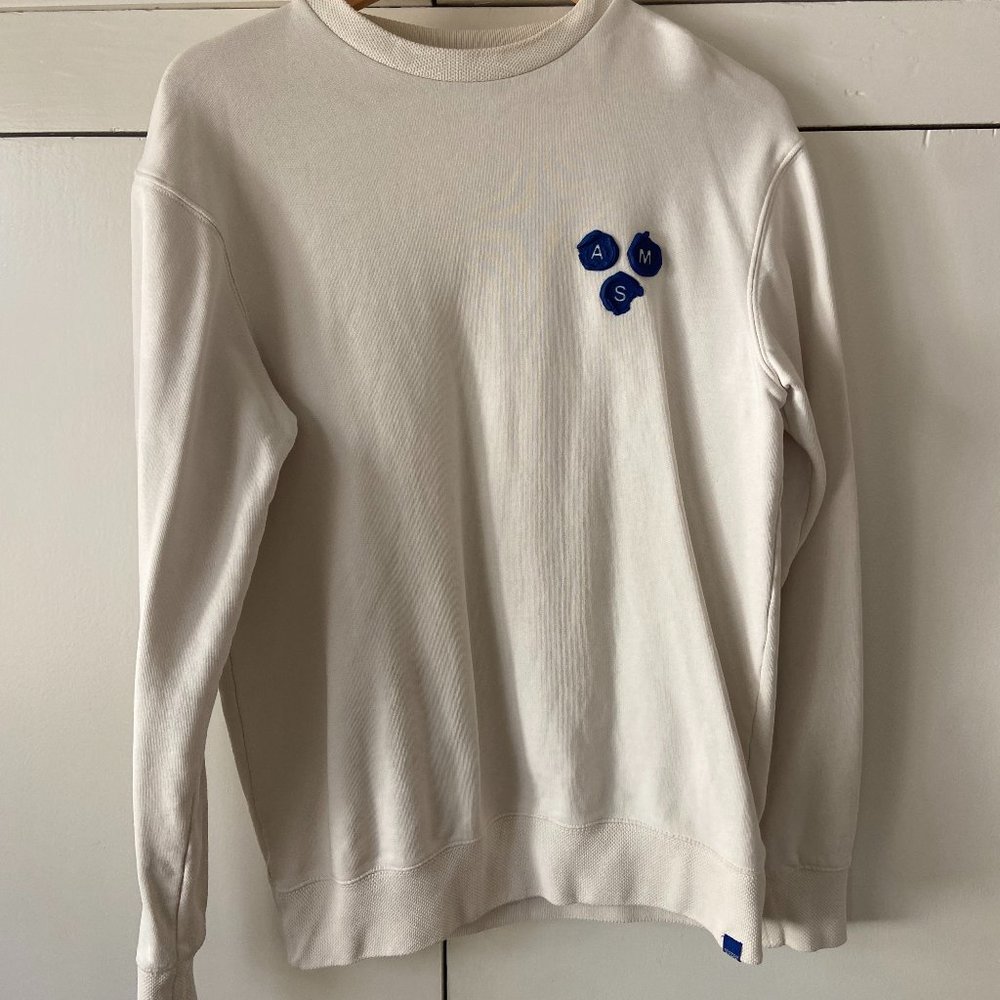 Scotch & Soda Cream White Crewneck Sweater with Rubber AMS Detail